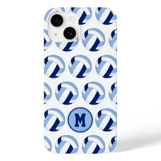 Monogrammed blue white volleyballs pattern Case-Mate iPhone 14 case