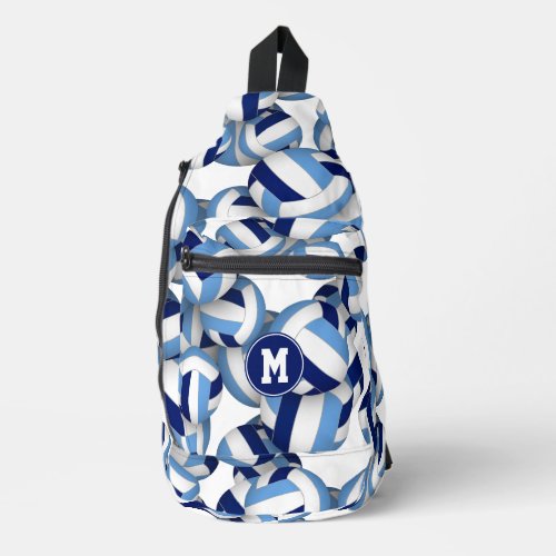 Monogrammed blue white volleyballs pattern  sling bag