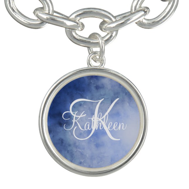 Monogrammed Blue White Watercolor Splash Wash Bracelet (Design)