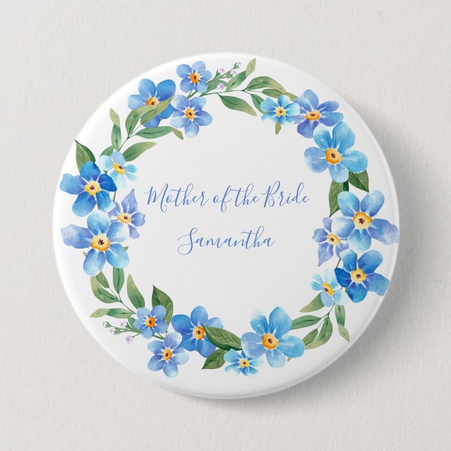 Monogrammed Blue Yellow Floral Wedding Party Gift Button (Front)