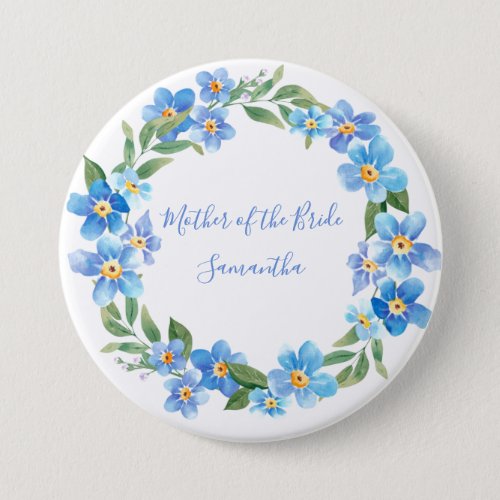 Monogrammed Blue Yellow Floral Wedding Party Gift Button
