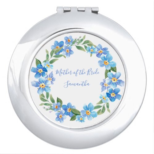 Monogrammed Blue Yellow Floral Wedding Party Gift  Compact Mirror