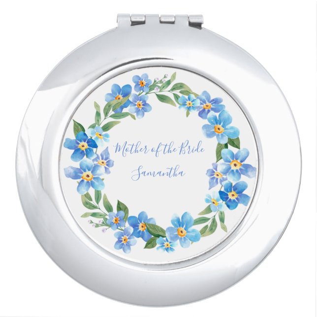 Monogrammed Blue Yellow Floral Wedding Party Gift  Compact Mirror (Front)