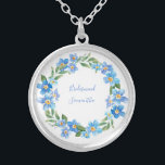 Monogrammed Blue Yellow Floral Wedding Party Gift  Silver Plated Necklace<br><div class="desc">Monogram this lovely blue and yellow floral wreath silver necklace for your bridal party and the mother of the bride as well as the mother of the groom.</div>