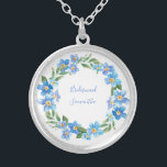 Monogrammed Blue Yellow Floral Wedding Party Gift  Silver Plated Necklace<br><div class="desc">Monogram this lovely blue and yellow floral wreath silver necklace for your bridal party and the mother of the bride as well as the mother of the groom.</div>