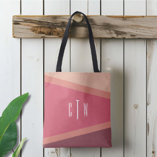 Monogrammed Blush Geometric Abstract Tote Bag