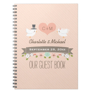 Monogrammed Blush Love Birds Wedding Guest Book