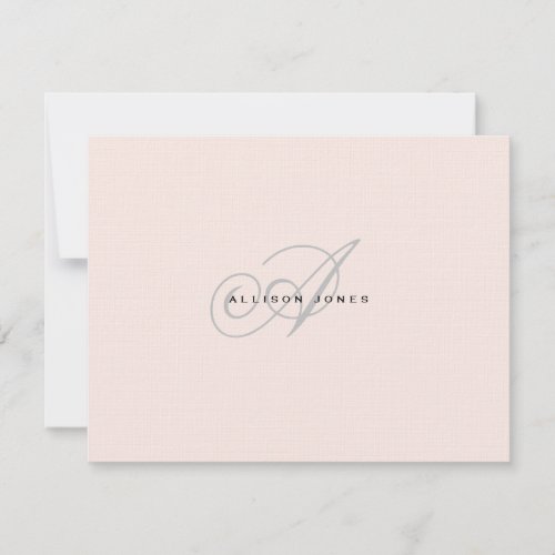 Monogrammed Blush pink and grey Flat Thank You Card