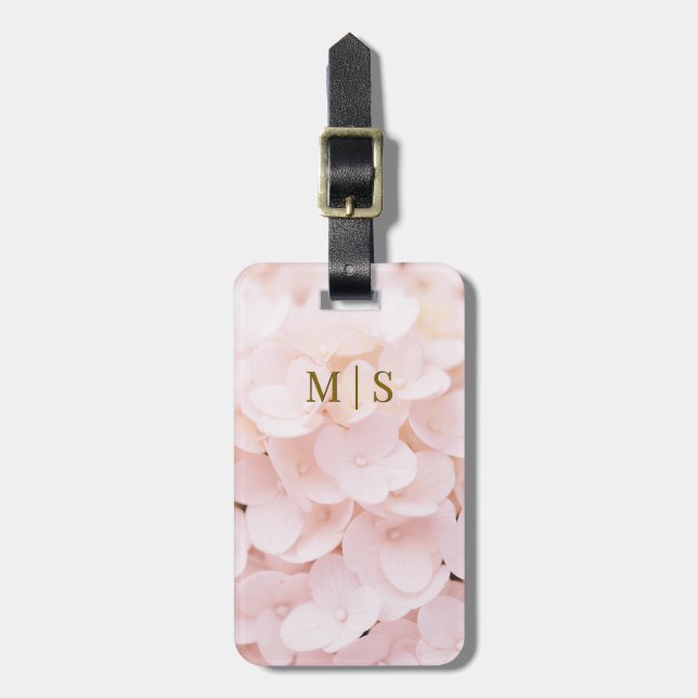 Monogrammed Blush Pink Flower Blossom Petals Luggage Tag (Front Vertical)