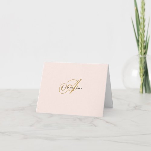Monogrammed Blush pink  gold folded note card