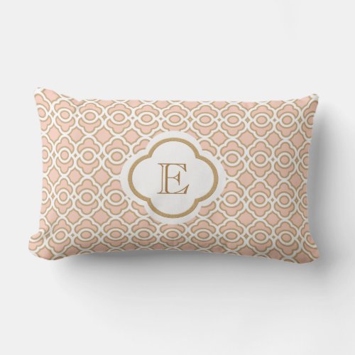 Monogrammed Blush Pink Gold Moroccan Lumbar Pillow