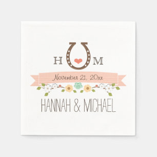 Monogrammed Blush Pink Horseshoe Heart Wedding Napkins
