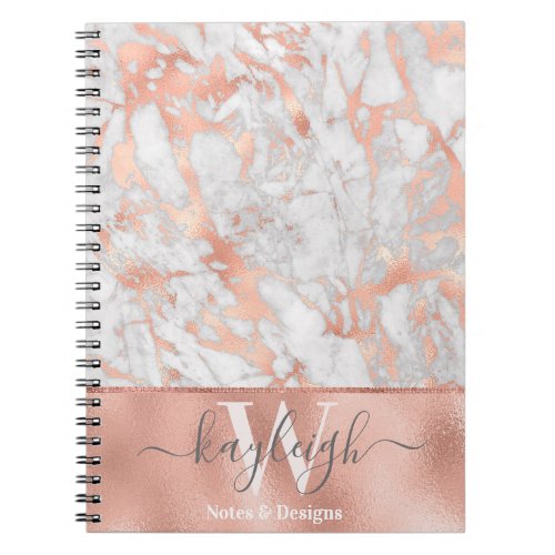 Monogrammed Blush Pink Rose Gold Foil Marble Notebook