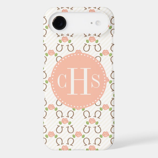 Monogrammed Blush Rose and Horseshoe Case-Mate iPhone Case (Back)