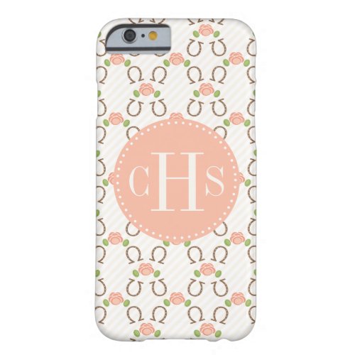 Monogrammed Blush Rose and Horseshoe Barely There iPhone 6 Case