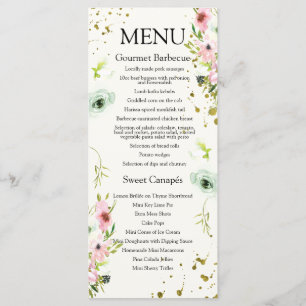 Monogrammed Blush & White roses & gold splashes  Menu