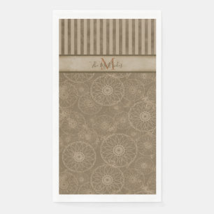 Monogrammed Boho Beige and Brown Geometric Stripe Paper Guest Towels