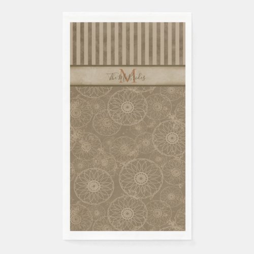 Monogrammed Boho Beige and Brown Geometric Stripe  Paper Guest Towels