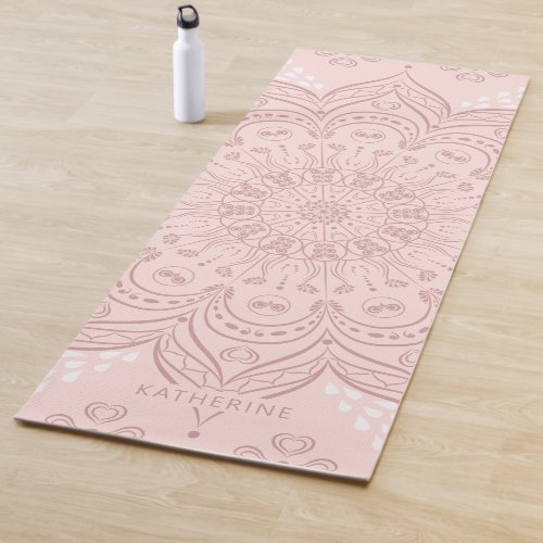 Monogrammed Boho Blush Pink Mandala Elegant Yoga Mat