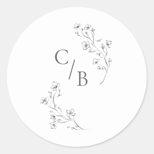 Monogrammed Boho Cherry Blossom Floral Wedding Classic Round Sticker