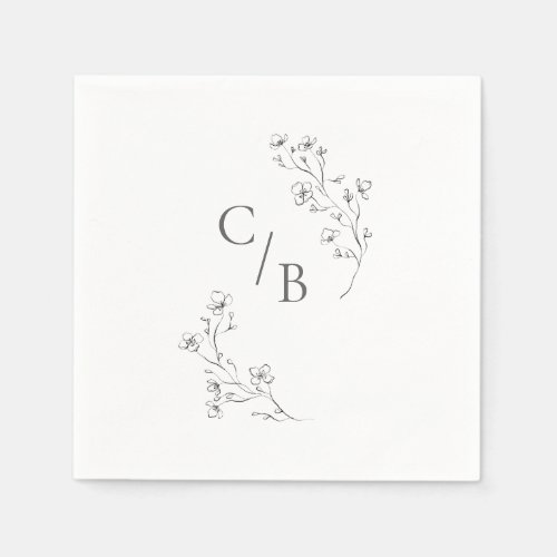 Monogrammed Boho Cherry Blossom Floral Wedding Napkins