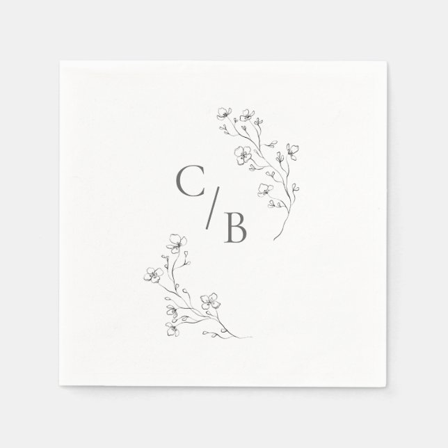 Monogrammed Boho Cherry Blossom Floral Wedding Napkins (Front)