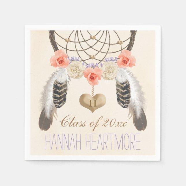 Monogrammed Boho Dream Catcher Graduation Party Napkins (Front)