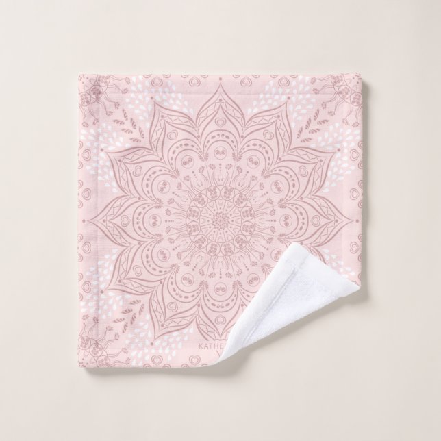 Monogrammed Boho Elegant Blush Pink Mandala Wash Cloth (Wash Cloth)