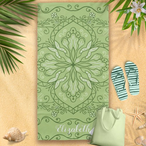Monogrammed Boho Elegant Modern Lime Green Beach Towel