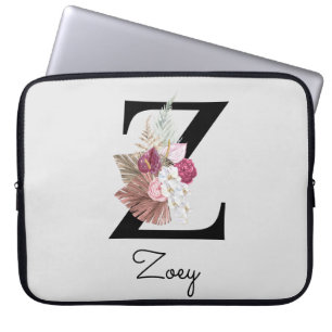 Monogrammed Boho Flowers Initial Z Laptop Sleeve