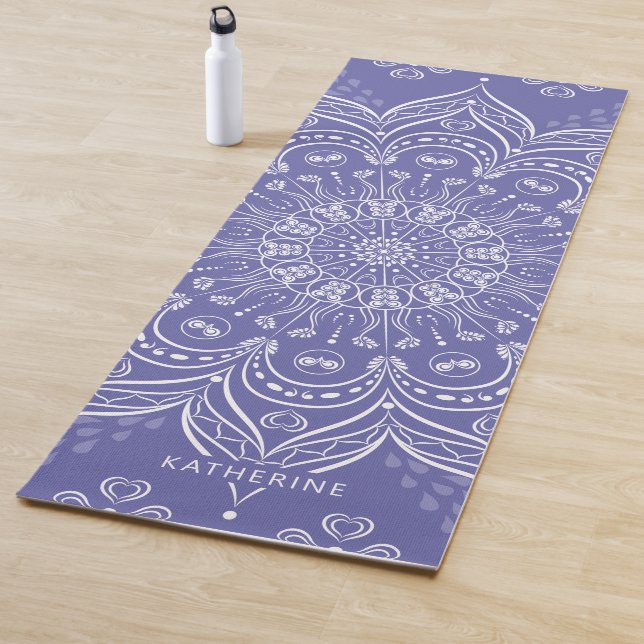 Monogrammed Boho Mandala Purple Elegant Yoga Mat (In Situ)