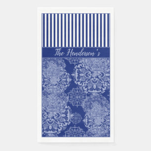 Monogrammed Boho Moody Blues Mandalas and Stripes Paper Guest Towels