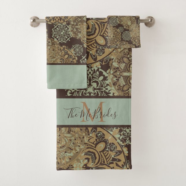 Monogrammed Boho Moody Mandalas Bath Towel Set (Insitu)