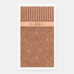 Monogrammed Boho Orange & Brown Geometric Stripe Paper Guest Towels