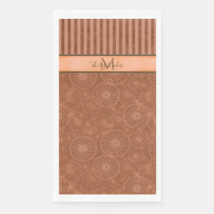 Monogrammed Boho Orange & Brown Geometric Stripe  Paper Guest Towels