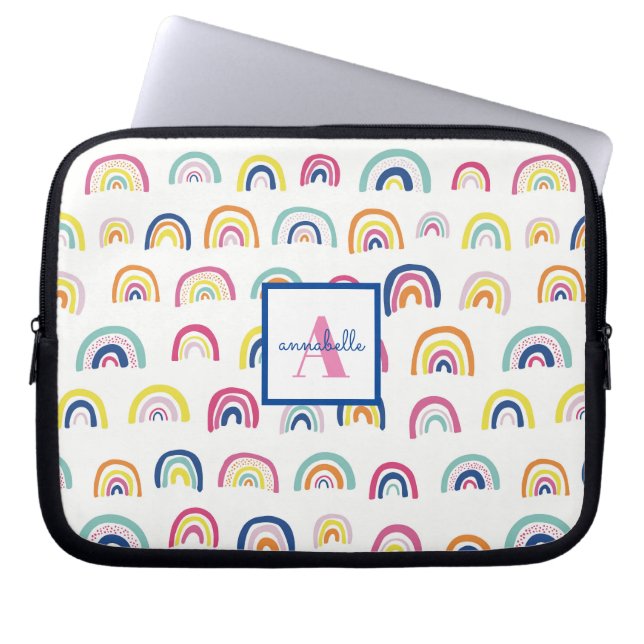 Monogrammed Boho Rainbow Pattern Laptop Sleeve (Front)