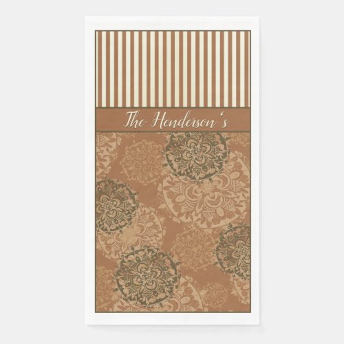 Monogrammed Boho Rust Orange Mandalas and Stripes Paper Guest Towels