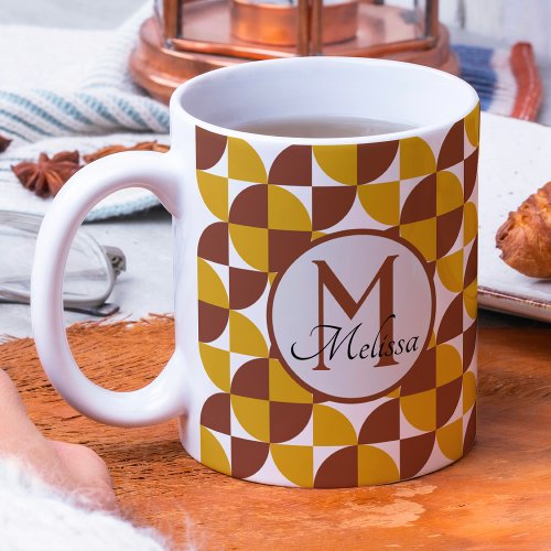 Monogrammed boho style colorful geometric pattern coffee mug