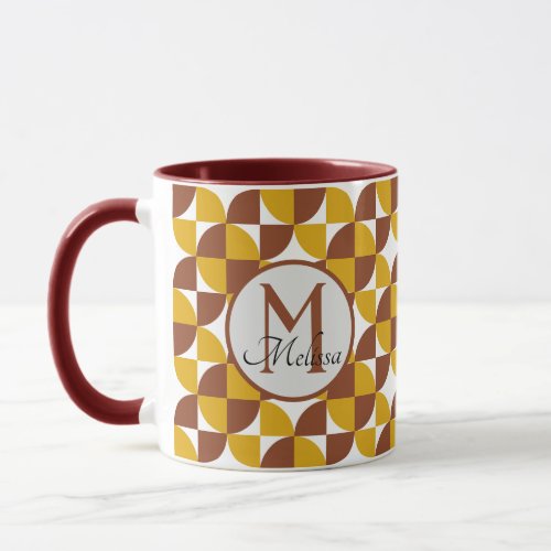 Monogrammed boho style colorful geometric pattern mug