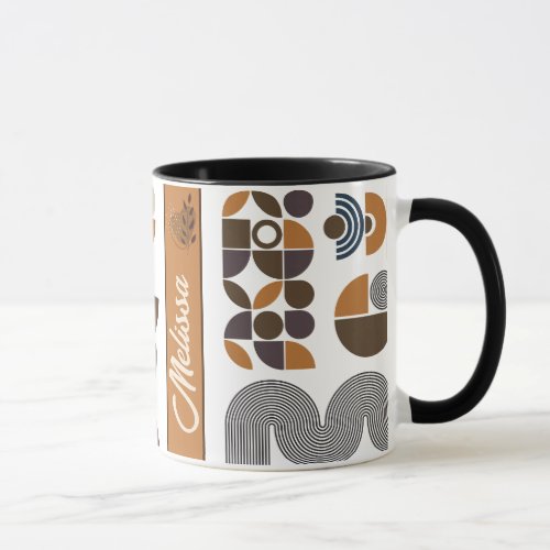Monogrammed boho style colorful geometric pattern mug