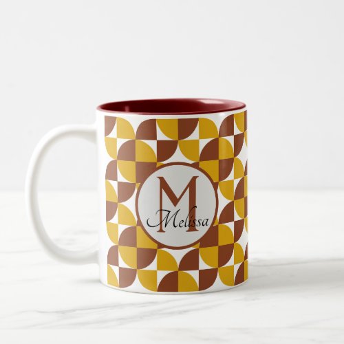 Monogrammed boho style colorful geometric pattern Two_Tone coffee mug