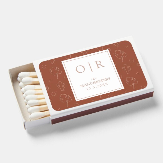 Monogrammed Boho Terracotta Elegant Modern Favor Matchboxes (Front Open)