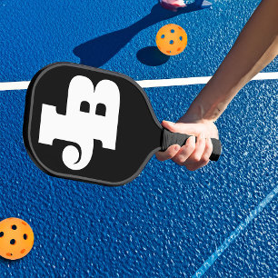 Monogrammed Bold Double Initial Black and White Pickleball Paddle