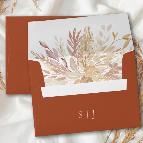 Monogrammed Botanical Foliage Terracotta Cream Envelope