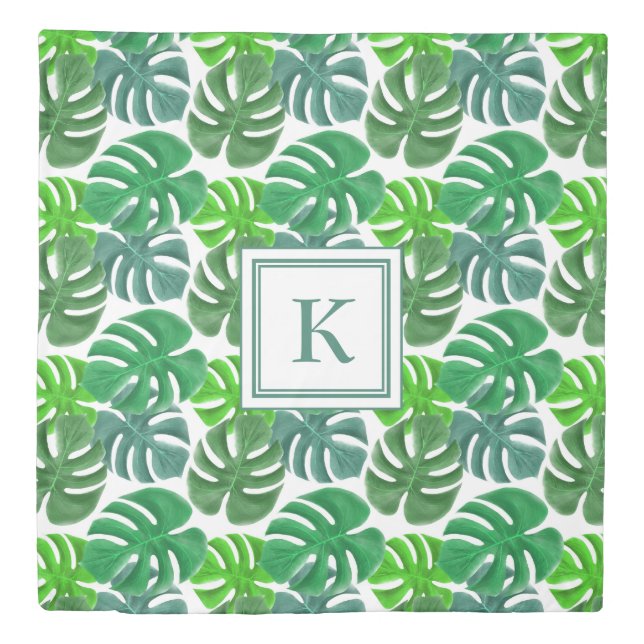 Monogrammed Botanical Green Leaves Pattern Duvet Cover (Front)