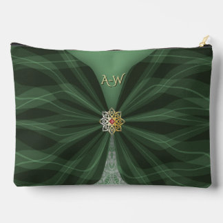 Monogrammed Botanical Green Textile Illusion   Accessory Pouch