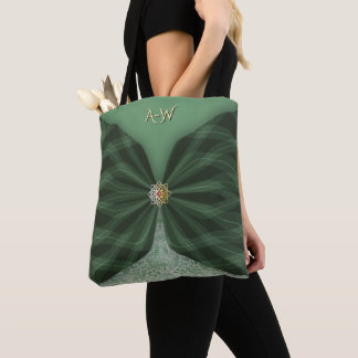 Monogrammed Botanical GreenJewel Textile Illusion  Tote Bag