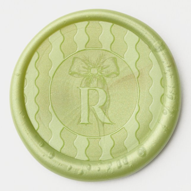 Monogrammed Bow with Pine Boughs Striped Wax Seal Sticker (Front)