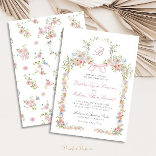 Monogrammed Bows and Wildflowers Wedding Invitation