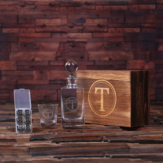 Monogrammed Box, Ice Cube Mold, Glass and Decanter (Front)